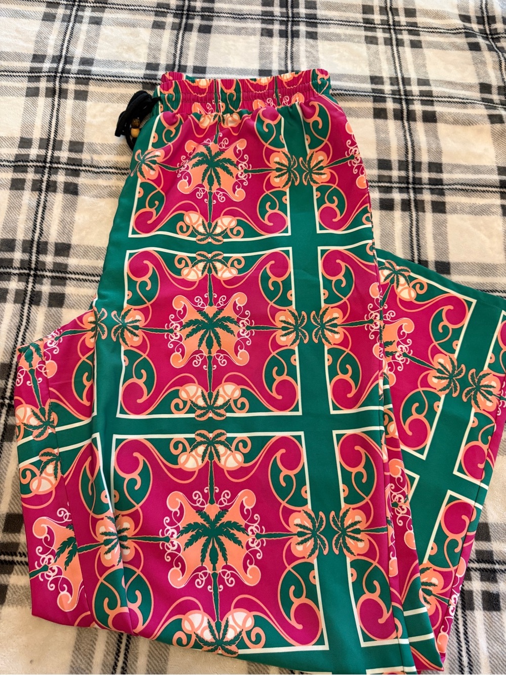 Vibrant Pink & Green Printed Wide-Leg Pants